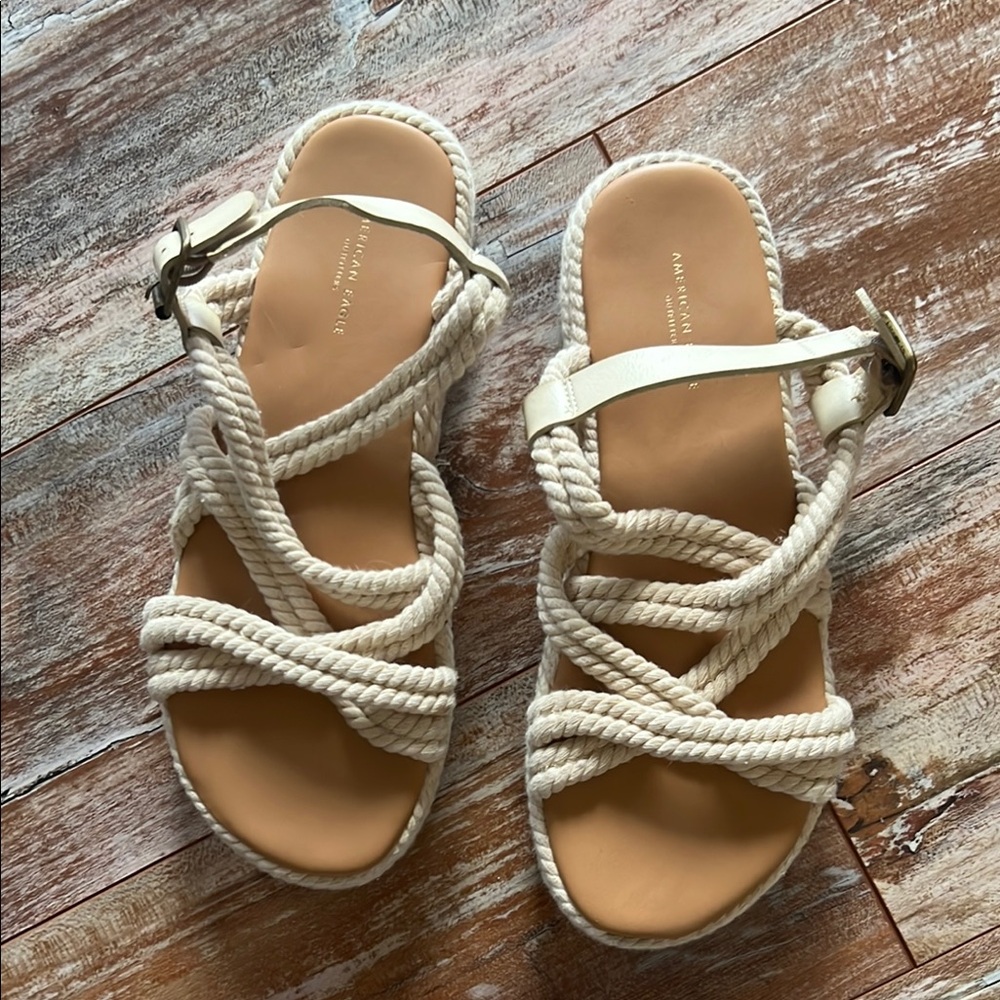 American Eagle Outfitters Cream Sandals with Lace-Up Design